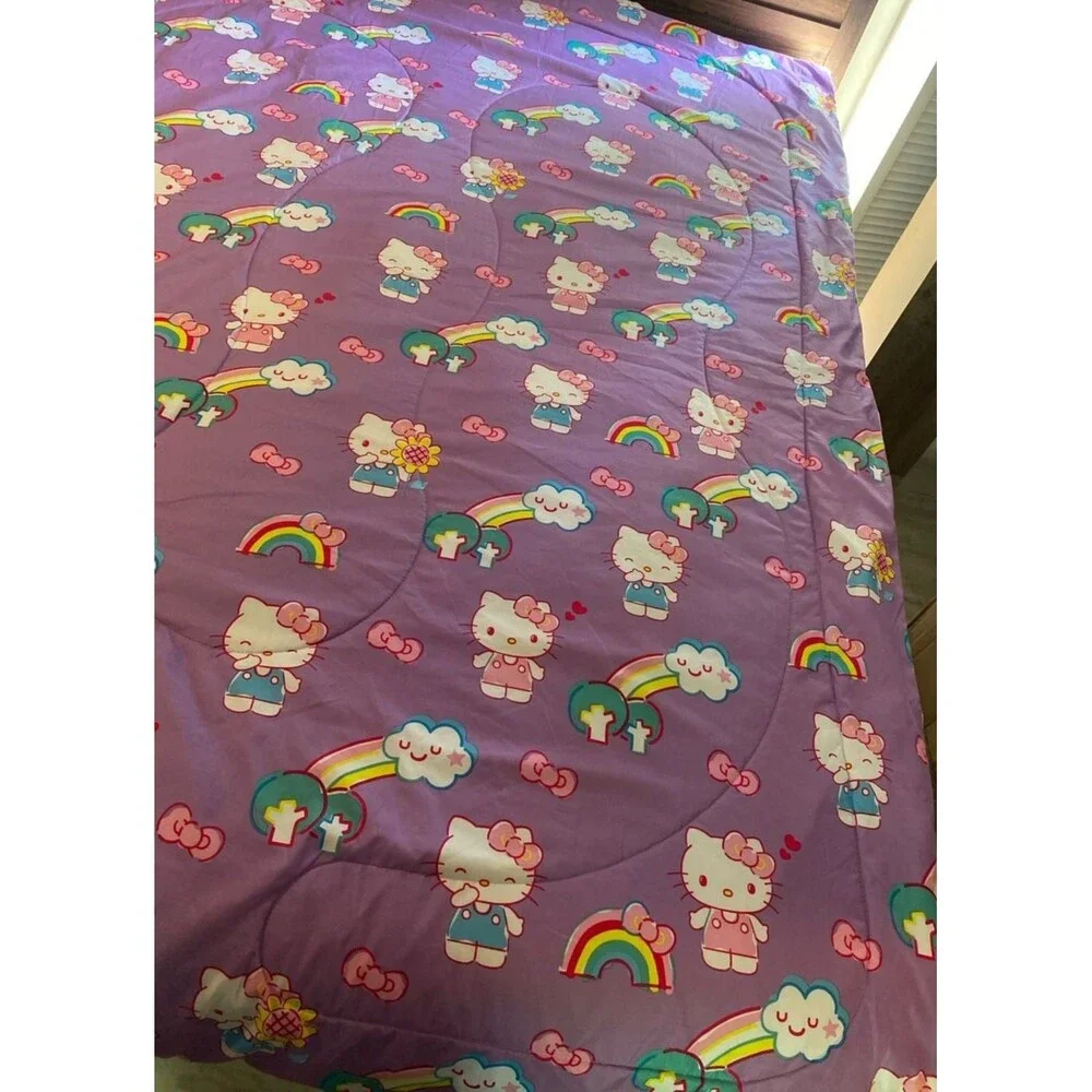Sanrio Hello Kitty Purple Rainbow and Clouds Twin Comforter Reversible Pink